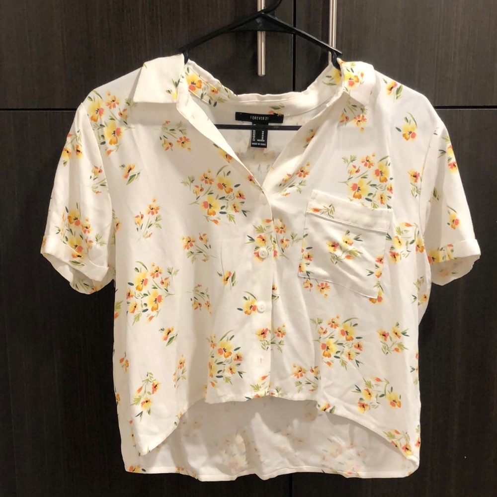 Crop floral button up shirt